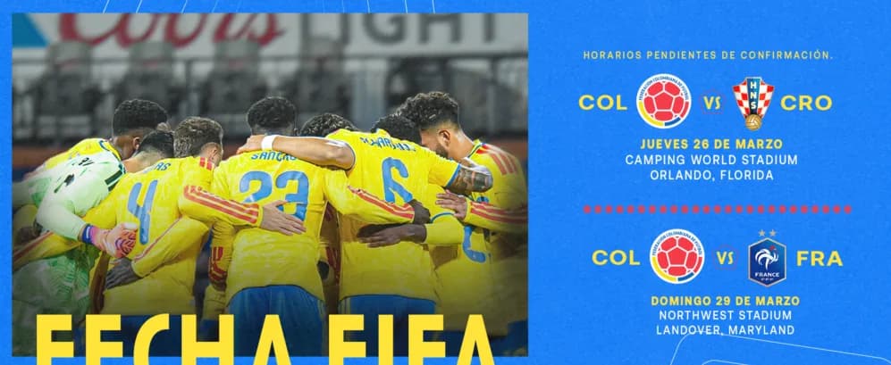 Colombia enfrentará a Croacia y Francia en la fecha Fifa de marzo como preparación para la Copa del Mundo 2026
