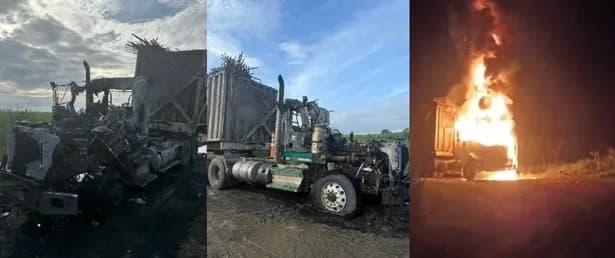 Ocho delincuentes armados amenazaron al conductor de una tractomula e incendiaron el automotor en Guachené, norte del Cauca