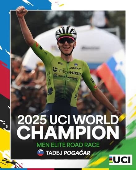 El esloveno Tadej Pogačar quedó campeón del Mundial de Ciclismo 2025 en Ruanda