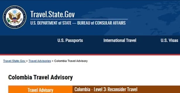 Gobierno de E.U. recomienda posponer viajes a Colombia por la continua delincuencia y el brote inesperado de fiebre amarilla