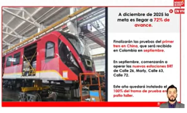 Alcaldía de Bogotá apunta a lograr un avance de obras del 72 % en 2025 del proyecto Metro y recibirá su primer tren en septiembre