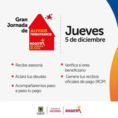 La Secretaría de Hacienda de Bogotá realizará la Gran Feria de Alivios Tributarios, para brindas asesoría los contribuyentes morosos