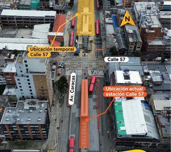 A partir del 16 de agosto la estación de TransMilenio Calle 57 cambiará de ubicación temporalmente