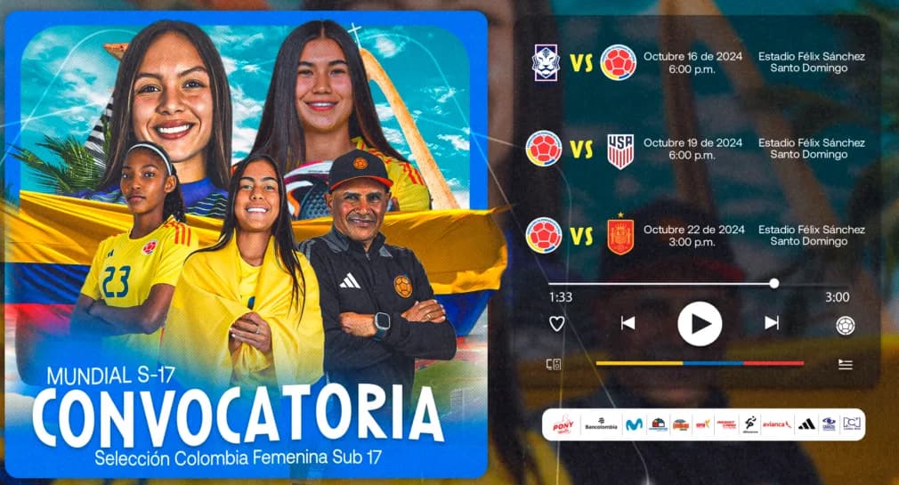 Listas las 21 jugadoras de la Selección Colombia Sub-17 que disputará la Copa del Mundo en República Dominicana